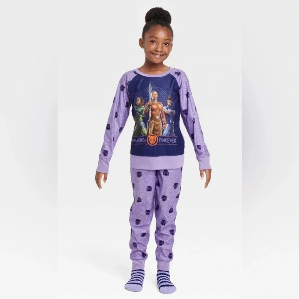 Marvel black panther wakanda forever kids pajama set, size small 6/6x